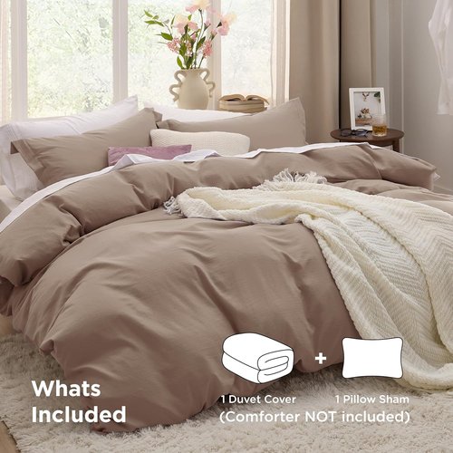 Bedsure Khaki Duvet Cover Set - Extra Soft Prewashed Cotton-Like Polyester | Twin/Twin XL, 2 Pieces