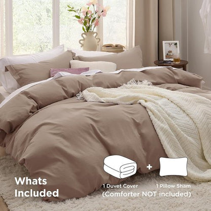 Bedsure Khaki Duvet Cover Set - Extra Soft Prewashed Cotton-Like Polyester | Twin/Twin XL, 2 Pieces