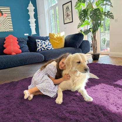 OLANLY Area Rug - Soft Fluffy Shaggy Design | Machine Washable 4x5.9 ft - Dark Purple for Kids & Home Decor