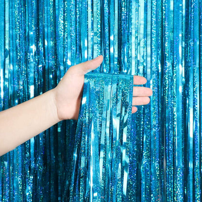 Melsan Foil Fringe Curtains - 3 Pack Tinsel Backdrop for Birthday, Baby Shower & Graduation - Teal 3.2 x 8.2 ft