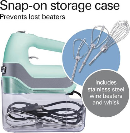 Hamilton Beach Professional 5-Speed Electric Hand Mixer - QuickBurst with Snap-On Storage Case, Mint