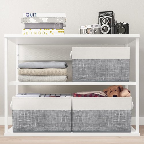 Fab Totes Storage Bins - 3-Pack Foldable Organizing Baskets for Toys & Books | Large White & Grey