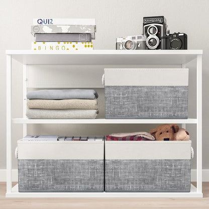 Fab Totes Storage Bins - 3-Pack Foldable Organizing Baskets for Toys & Books | Large White & Grey