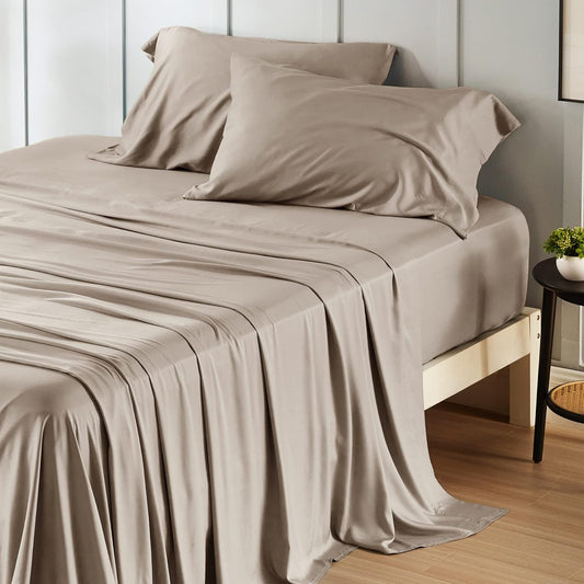 Bedsure Cooling California King Sheet Set - Breathable Rayon from Bamboo, Deep Pocket, Silky Soft, Simply Taupe