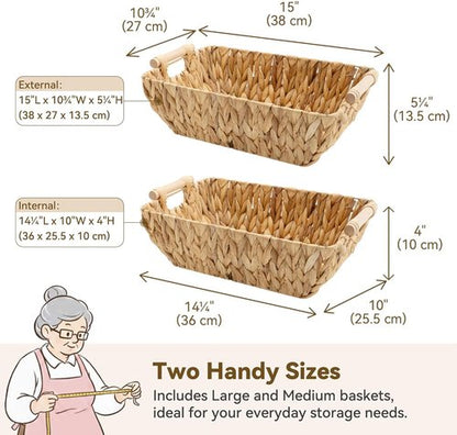 Granny Says Wicker Storage Baskets - Trapezoid Design with Handles | Water Hyacinth, 2-Pack