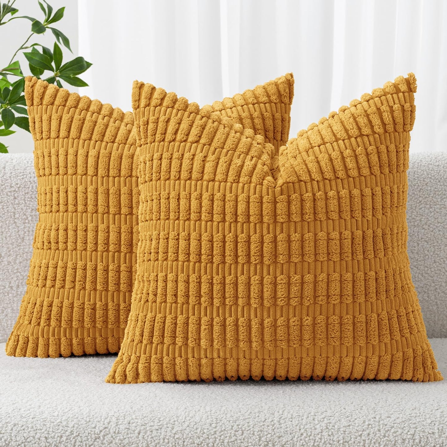 MIULEE Corduroy Decorative Throw Pillow Covers - Soft Boho Striped 18x18 Inch for Modern Farmhouse Decor | Gold Yellow