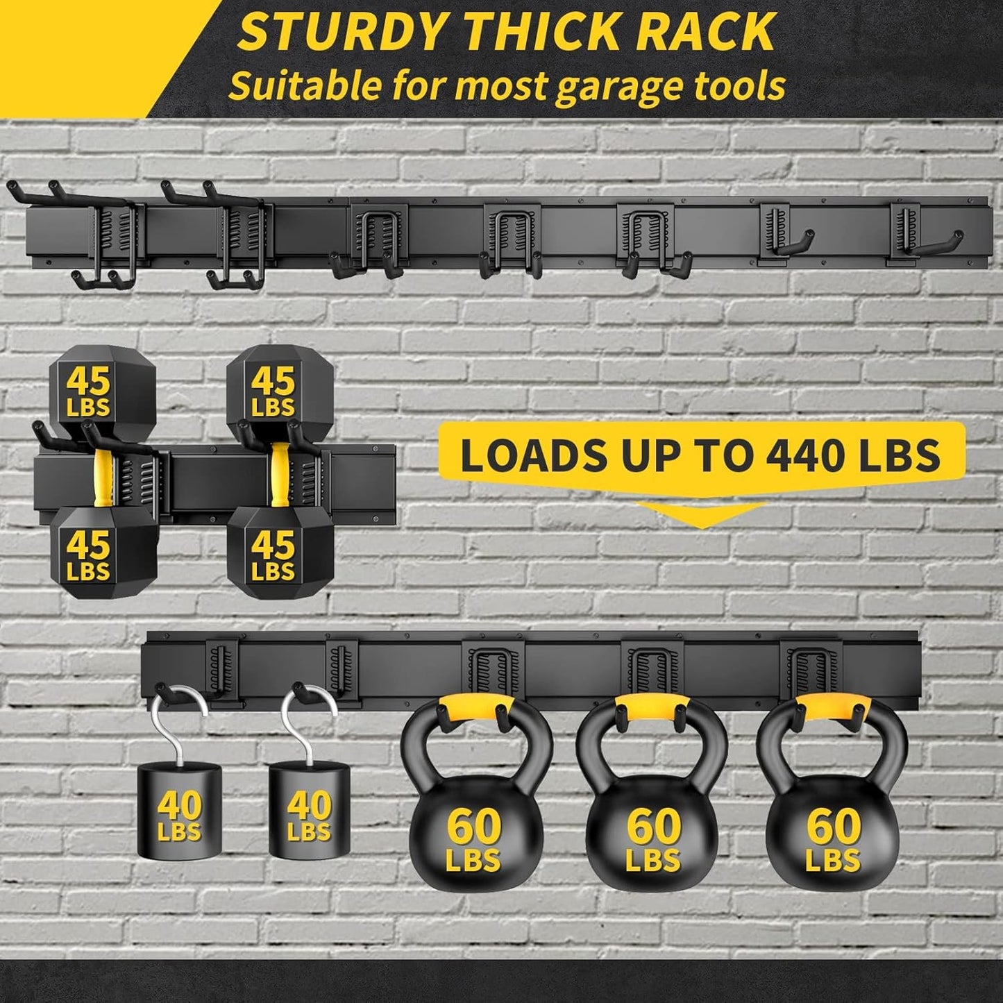 UUP 48" Garage Tool Organizer - Heavy-Duty Wall Mount Storage with Adjustable Hooks | Ideal for Yard Tools