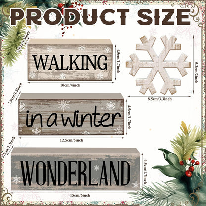 Moucuny Winter Table Decorations - 4 Pcs Wooden Snowflake Decor for Rustic Christmas Centerpiece