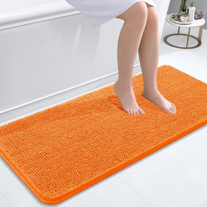 OLANLY Bathroom Rugs 47x20, Extra Soft Absorbent Chenille Bath Rugs, Rubber Backing Quick Dry, Machine Washable Bath Mats for Bathroom Floor, Tub and Shower, Home Decor Accessories, Orange