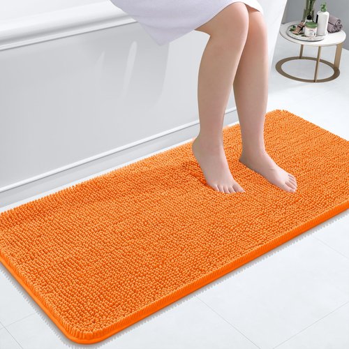OLANLY Bathroom Rugs 47x20, Extra Soft Absorbent Chenille Bath Rugs, Rubber Backing Quick Dry, Machine Washable Bath Mats for Bathroom Floor, Tub and Shower, Home Decor Accessories, Orange
