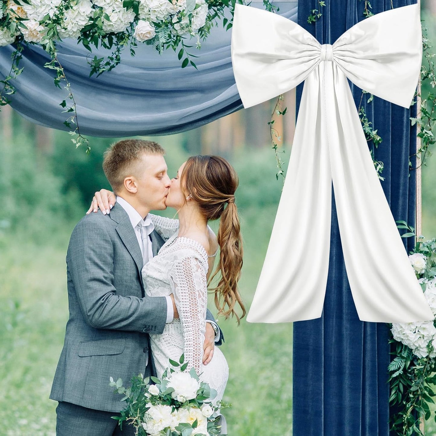 Wavwavw Large White Satin Bow Decor - Giant 24x36 Inch Ribbon Tie for Birthday & Wedding Decorations