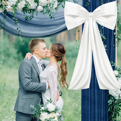 Wavwavw Large White Satin Bow Decor - Giant 24x36 Inch Ribbon Tie for Birthday & Wedding Decorations