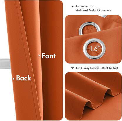 MIULEE Orange Blackout Curtains - Thermal Insulated Room Darkening Drapes | 84-Inch Length, 2 Panels