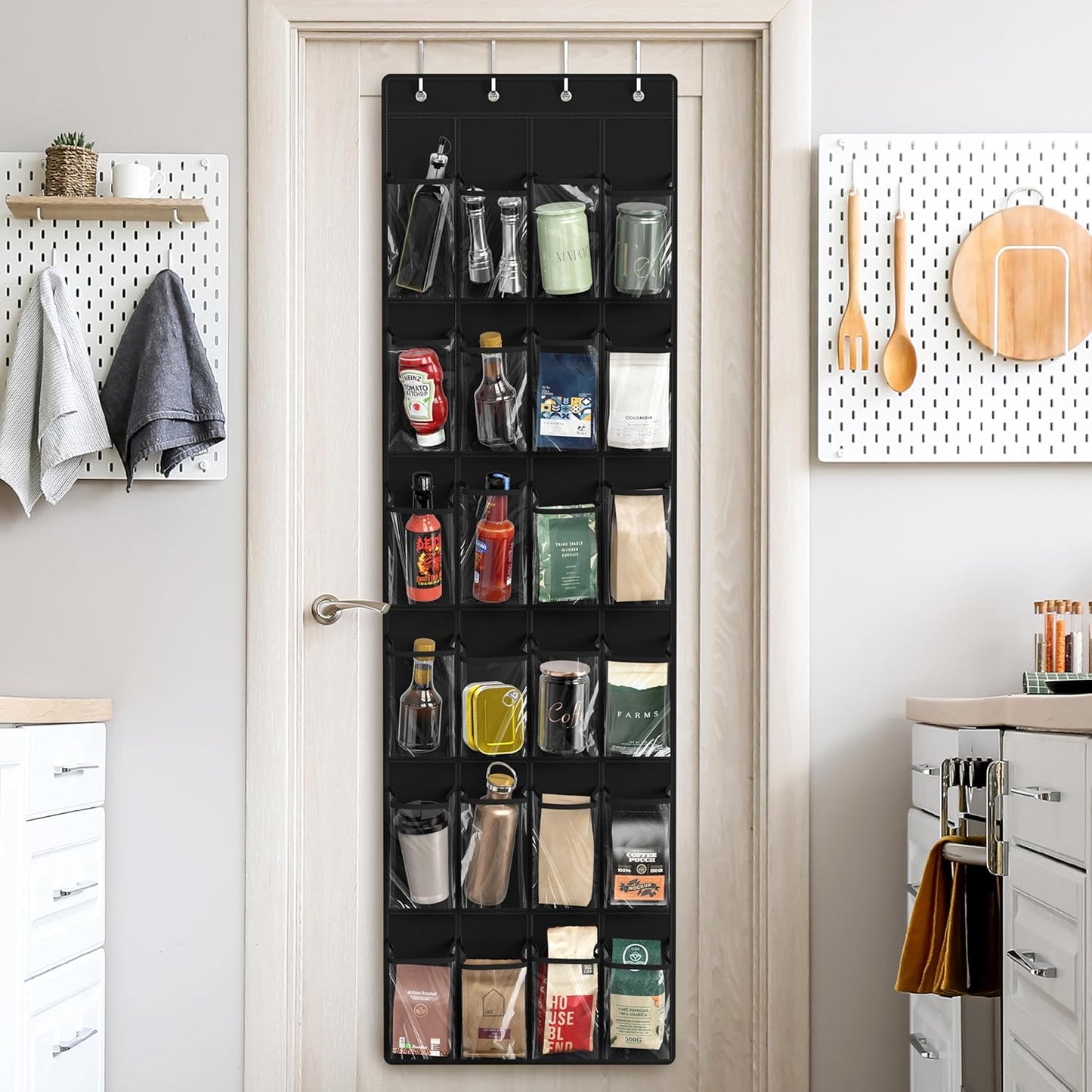 Simple Houseware 24-Pocket Over The Door Hanging Shoe Organizer - Crystal Clear, Black (64" x 19")