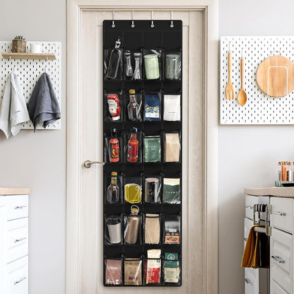 Simple Houseware 24-Pocket Over The Door Hanging Shoe Organizer - Crystal Clear, Black (64" x 19")
