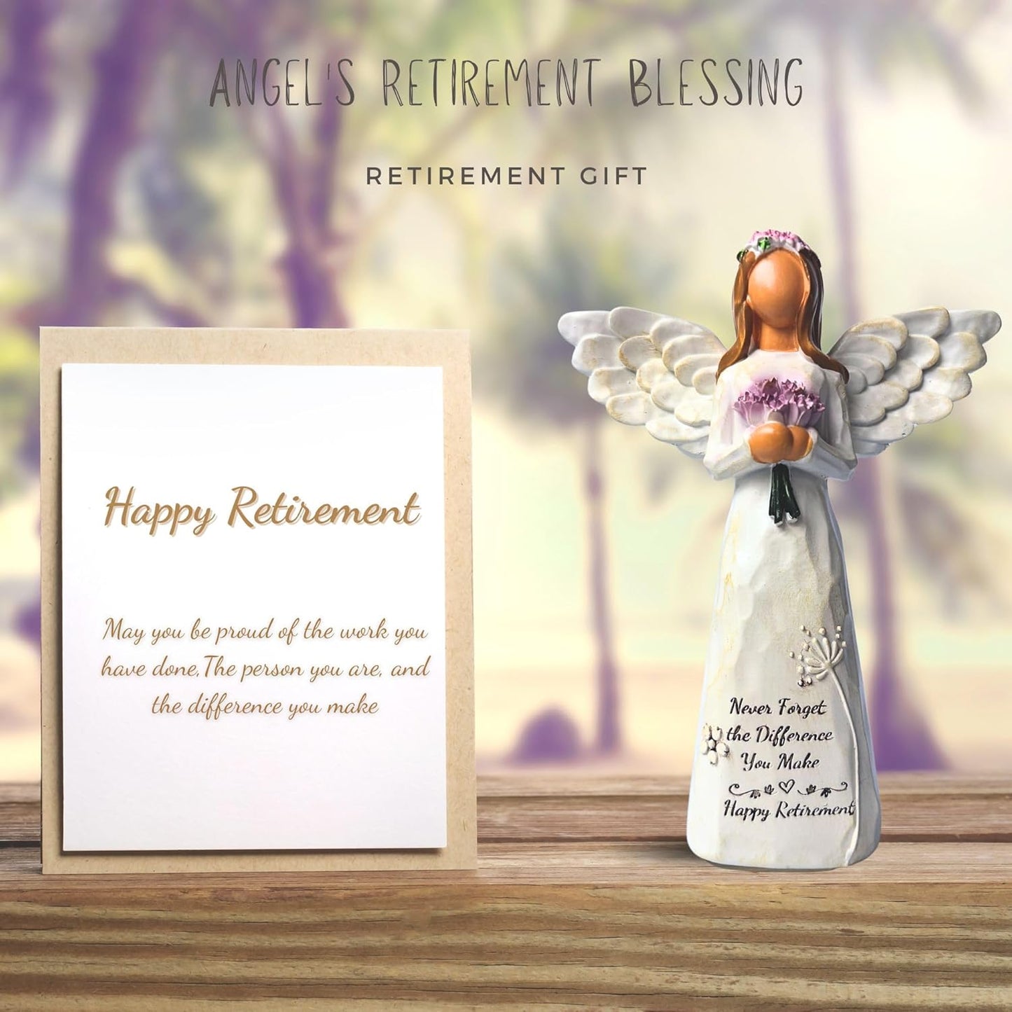 Skiennix Angel Figurine - 5.5” Retirement Gift with Card | Perfect for Coworkers & Friends (Purple)