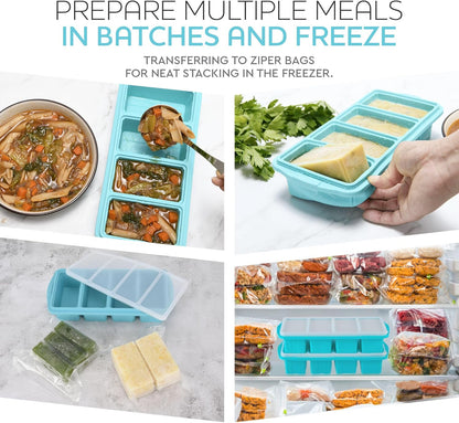 XOMOO Silicone Freezer Tray With Lid | Large Ice Cube Molds for Soup & Meal Prep - 2-Pack, Oven & Dishwasher Safe