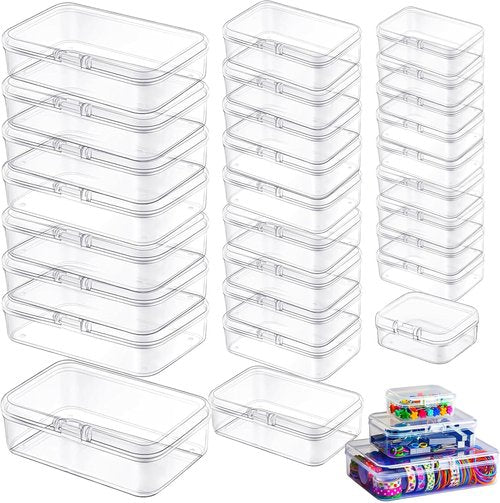 LJY 28-Piece Plastic Storage Container Set - Clear Rectangular Bins with Lids for Beads & Jewelry