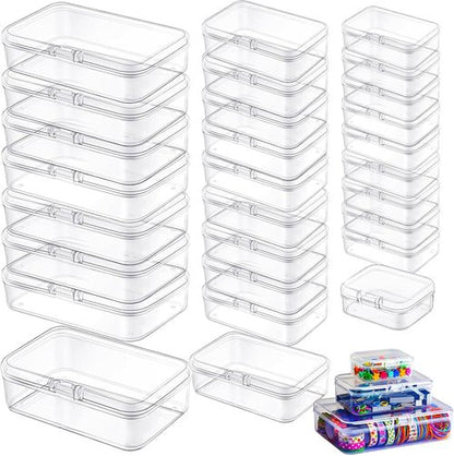 LJY 28-Piece Plastic Storage Container Set - Clear Rectangular Bins with Lids for Beads & Jewelry