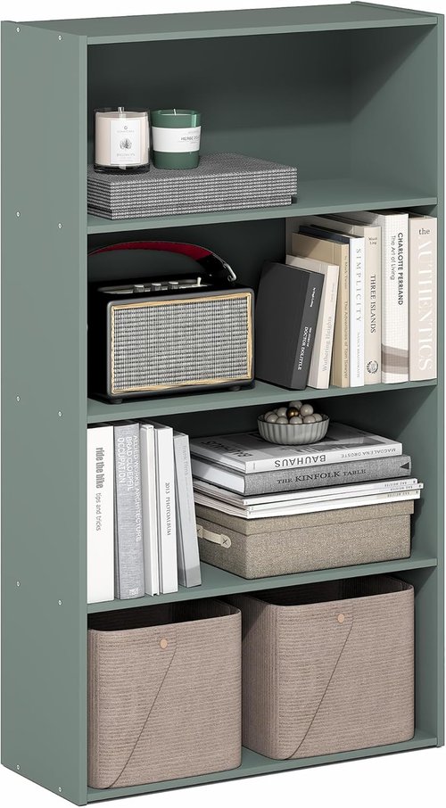 Furinno PASIR 4-Tier Bookshelf - Stylish Sage Green Bookcase for Living Room, Bedroom & Home Office