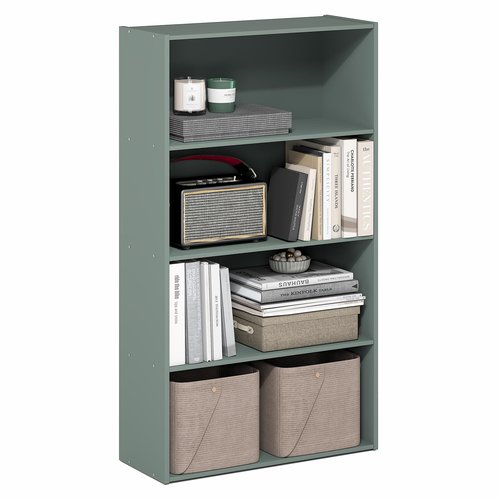 Furinno PASIR Book Shelf, 4-Tier Bookshelf, Bookcase, 9.4" x 23.6" x 41.7", for Living Room, Bedroom, Home Office, Sage Green