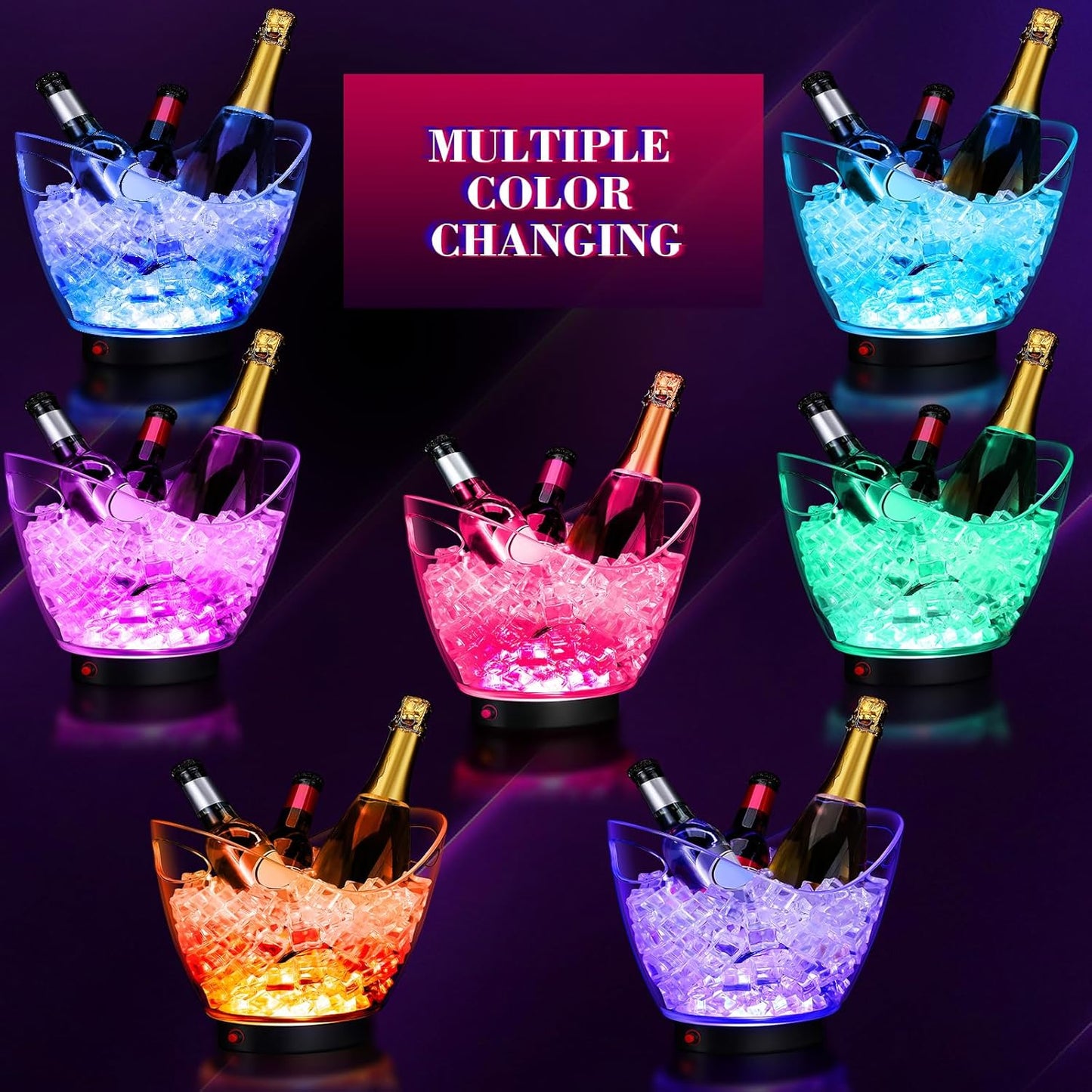 Umigy 6 Pcs 5L LED Ice Buckets Clear Plastic Ice Bucket Large Capacity Light RGB Colorful LED Cooler with Lights for Champagne Wine Beer Party Bar Club