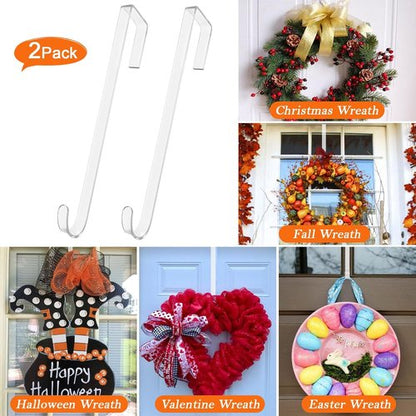 Clear Wreath Hangers by [Brand Name] - 12-Inch Over The Door Hooks, Non-Scratch Design for Seasonal Decor