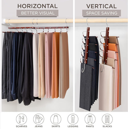 MORALVE Pants Hangers - Space-Saving Beechwood Scarf & Jean Rack | 2-Pack with 360° Swivel Hook