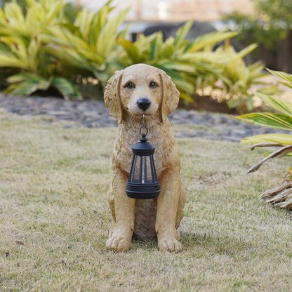 Cynkeyee Golden Retriever Puppy Statue - Solar Outdoor Dog Figurine for Garden & Patio | 13.5x7.5x15.5 Inch