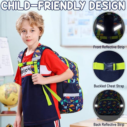 Fimibuke Kids Backpack Set - 3PCS Waterproof School Bag with Lunch Box & Pencil Case | Trucks, Ages 3-12