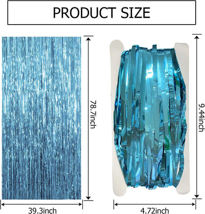 Skiennix 10-Pack Blue Backdrop Curtain - Tinsel Streamers for Ocean-Themed Birthday & Party Decor