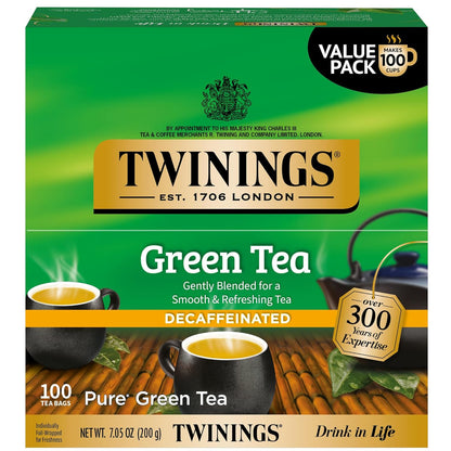 Twinings Decaffeinated Green Tea - Smooth Flavor & Enticing Aroma - 100 Individually Wrapped Teabags