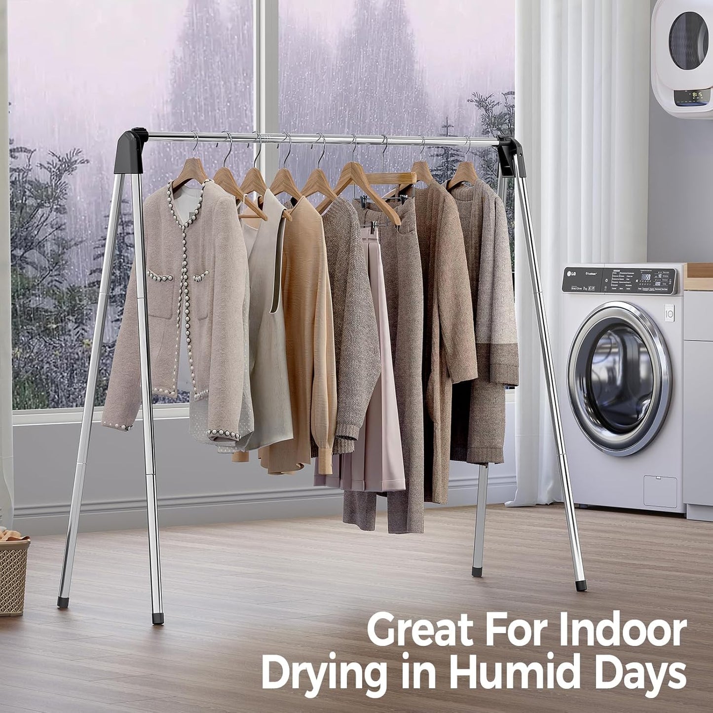TOOLF Clothes Drying Rack - Foldable Stainless Steel Laundry Rack | Portable Free-Standing Design, Large Capacity