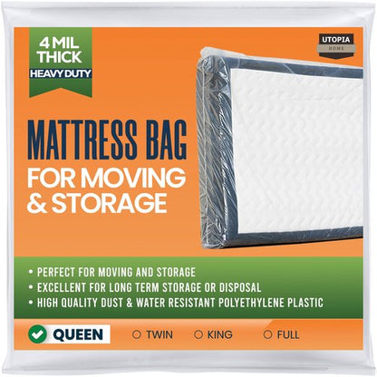 Utopia Home Queen Size Mattress Bag for Moving, 4 Mil Heavy Duty Plastic Storage Bag, Mattress Encasement Cover Fits Mattresses up to 14 Inches