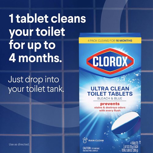 Clorox Ultra Clean Toilet Tablets - Bleach & Blue Rain Clean Scent | 2.47 Ounces Each, 2 Count