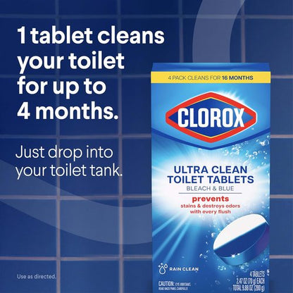Clorox Ultra Clean Toilet Tablets - Bleach & Blue Rain Clean Scent | 2.47 Ounces Each, 2 Count