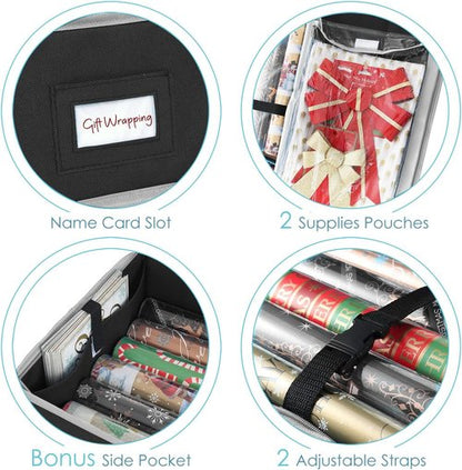 Hearth & Harbor Wrapping Paper Storage Container - Tear-Proof Organizer with Interior Pockets | Holds Up to 22 Rolls