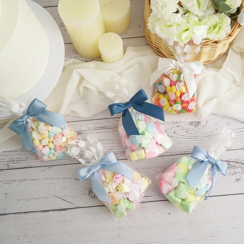 AIMUDI Satin Ribbon Bows - Dusty Blue Twist Ties for Gift Wrapping | 50 Pre-Tied Bows for Weddings & Parties