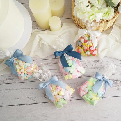 AIMUDI Satin Ribbon Bows - Dusty Blue Twist Ties for Gift Wrapping | 50 Pre-Tied Bows for Weddings & Parties