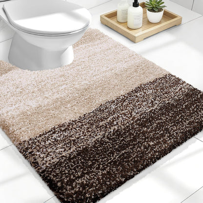 OLANLY Luxury U-Shaped Toilet Rugs - Extra Soft, Absorbent Microfiber Bath Mat | 24x20, Light Brown