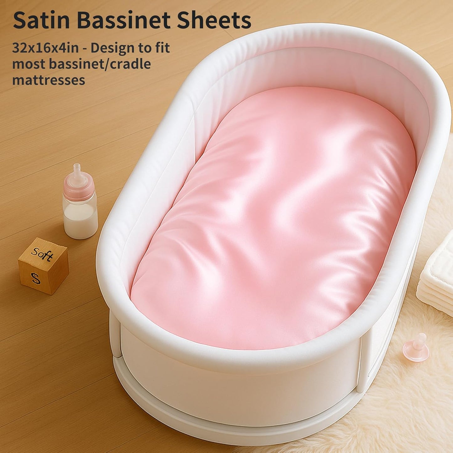 Skiennix Satin Bassinet Sheets - Soft Silk Feel for Cradle Mattress | 2 Pack in Pink & Purple