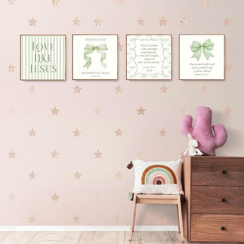 LARTSFRO Coquette Wall Art Decor - Inspirational Bible Verse Posters | Sage Green Bow Design, 10x10 Inch Set of 4