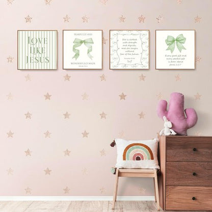 LARTSFRO Coquette Wall Art Decor - Inspirational Bible Verse Posters | Sage Green Bow Design, 10x10 Inch Set of 4