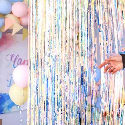 Iridescent Foil Curtain Backdrop by [Brand Name] - Stunning Neon Streamers for Party Decor | 3.2 ft x 6.5 ft