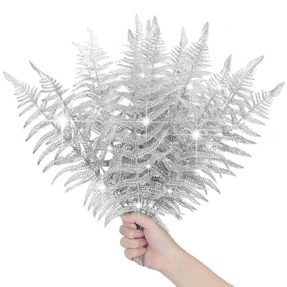 Christmas Glitter Leaves Picks 20 Pcs - Silver Abstract Leaves for Tree, Wreaths, Decor (Variation: Silver+20)