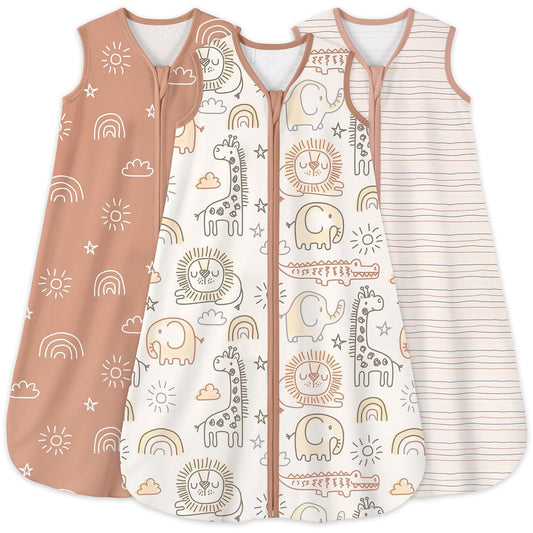 Yoofoss Baby Sleep Sack - 100% Organic Cotton Wearable Blanket for Infants | 6-12 Months, 3 Pack, 0.5 Tog