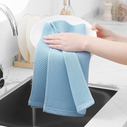 Homaxy Kitchen Dish Towels - Ultra Soft 100% Cotton Waffle Weave, Quick Drying | 13 x 28 Inches, 12-Pack, Sky Blue