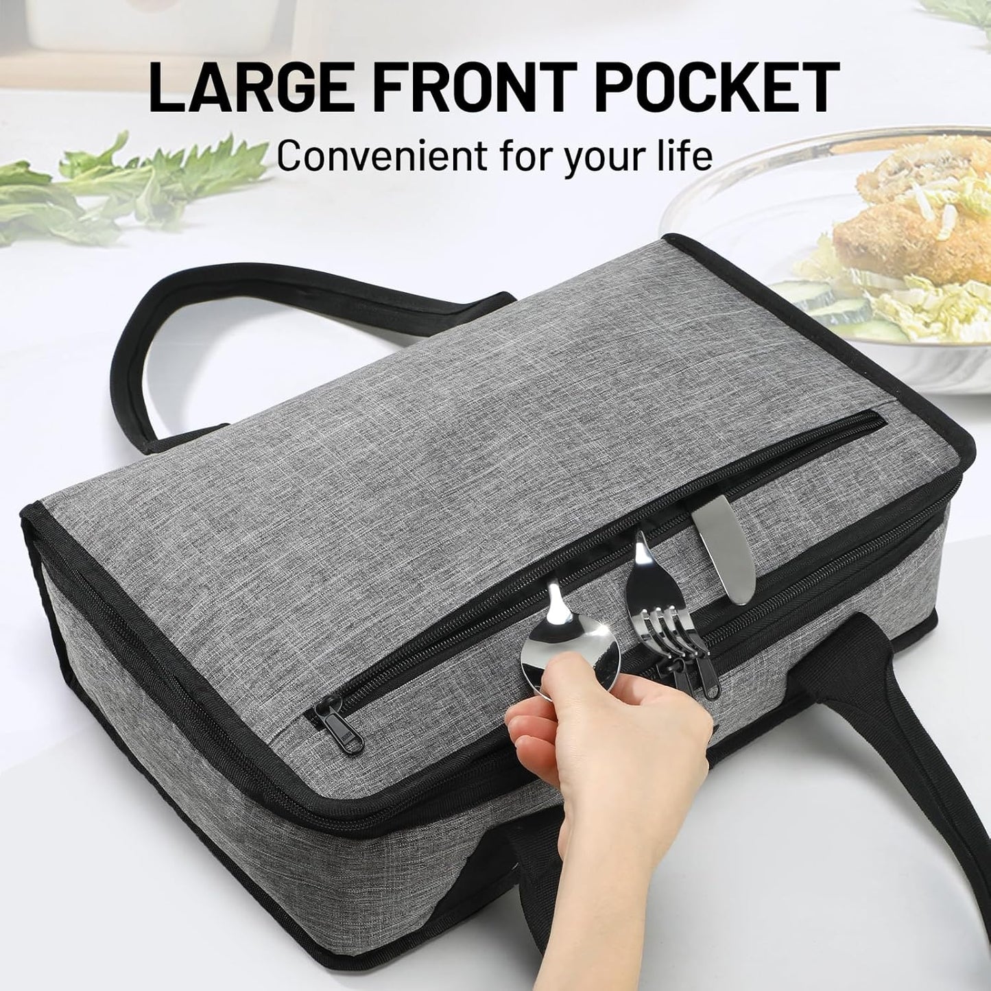 MIER Insulated Casserole Carrier - Thermal Food Bag for Hot or Cold Dishes | Fits 9"x13" Baking Dish, Gray