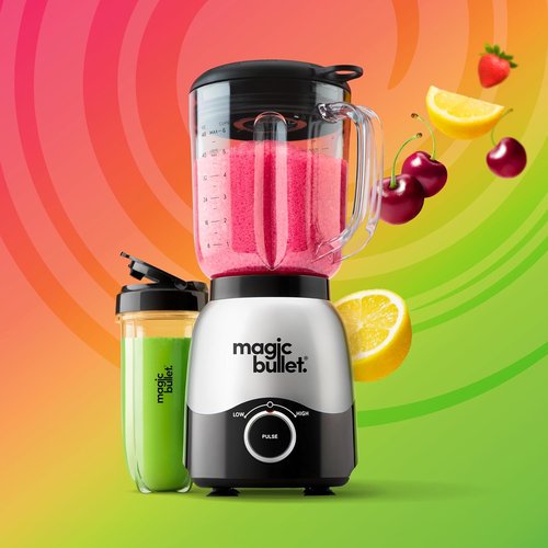 Magic Bullet Combo Blender - 600W Power with 48oz Pitcher & 16oz To-Go Cup | Easy Clean, Silver