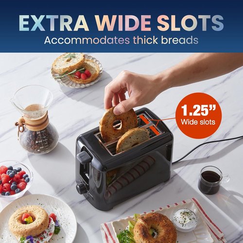 Elite Gourmet Cool Touch Toaster - 6 Temperature Settings & Extra Wide 1.25" Slots - Black